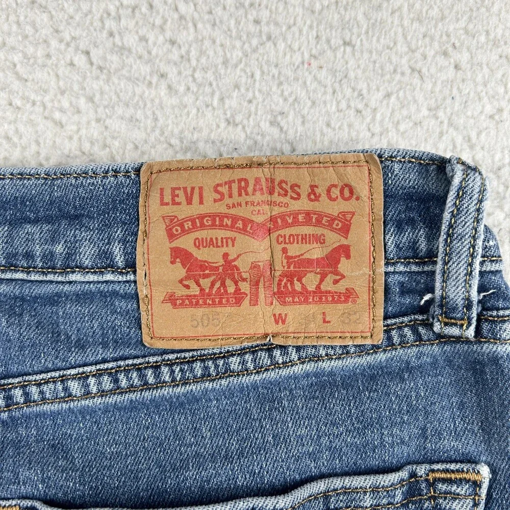Levis 505 Jeans Mens 34x31 Med Wash Denim Regular Straight Stretch Zip Fly